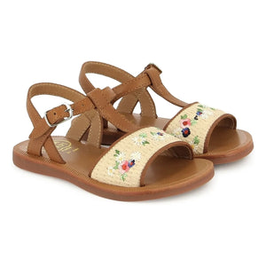 Pom d'Api - Sandals Plagette Raphia Brod | Cream