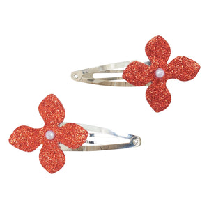 Tartine et Chocolat - Set of 2 Glittery Floral Hair Clips | Cherry Red