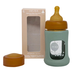Hevea - Slow Flow Wide Mouth Protective Glass Bottle with Cover | Almond Green