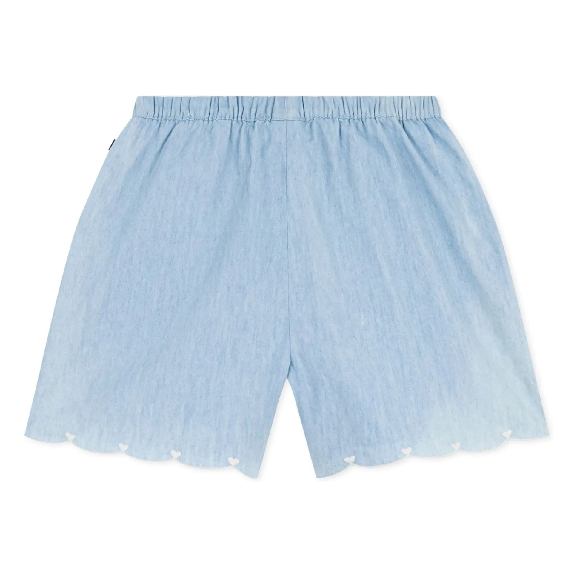 Petit Bateau - Organic Cotton Chambray Heart Shorts | Light Blue