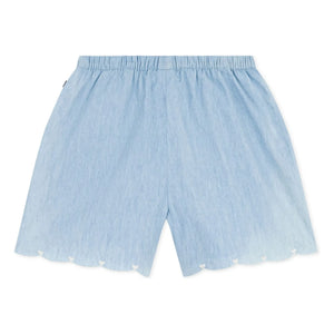 Petit Bateau - Organic Cotton Chambray Heart Shorts | Light Blue