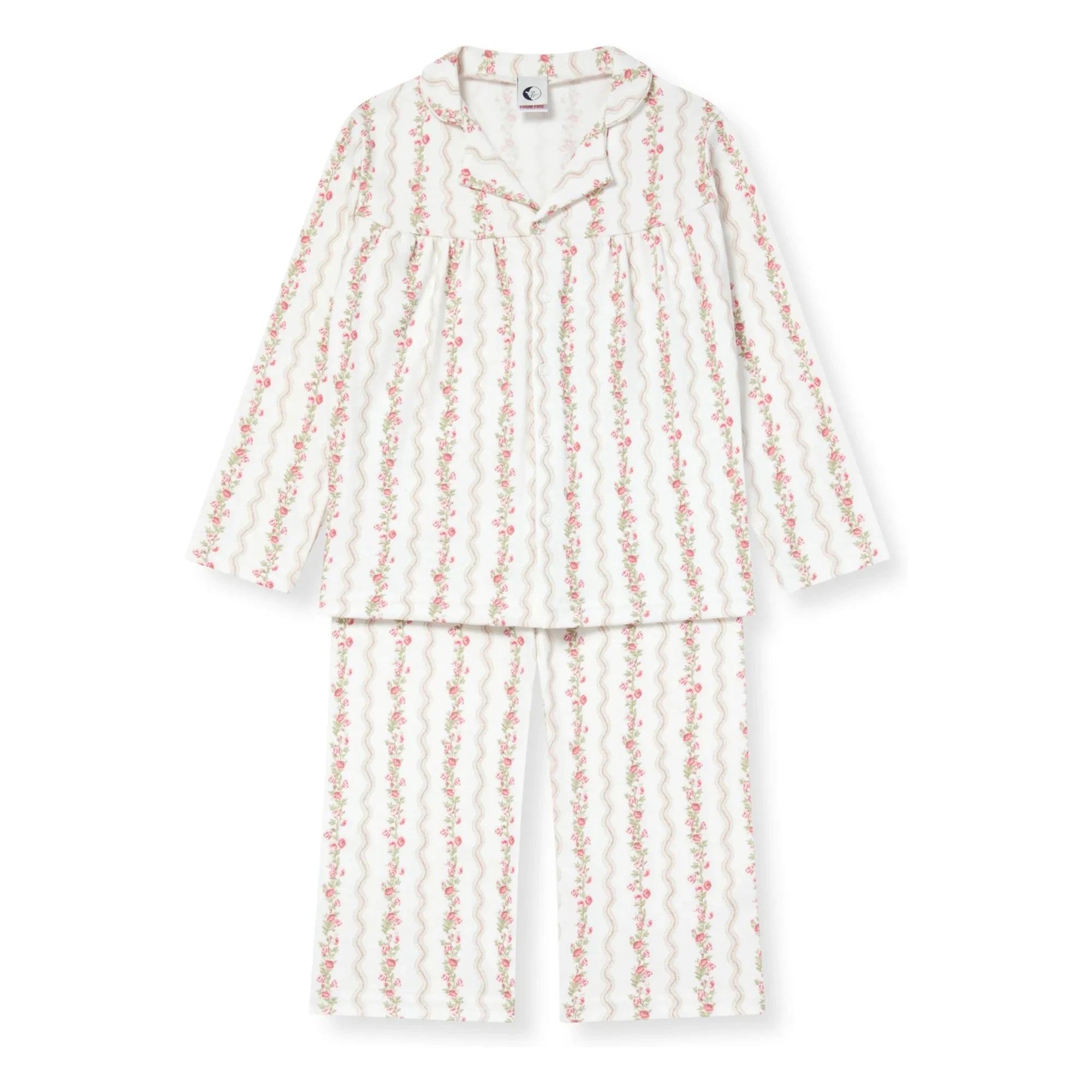 Sleepy Doe - Organic cotton floral print striped pajamas | Ecru