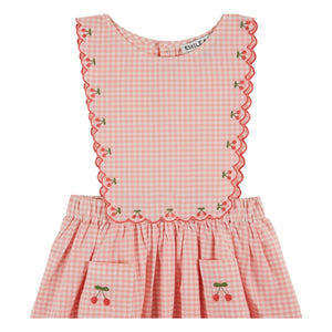 Emile et Ida - Organic Cotton Checkered Bib Dress | Pink
