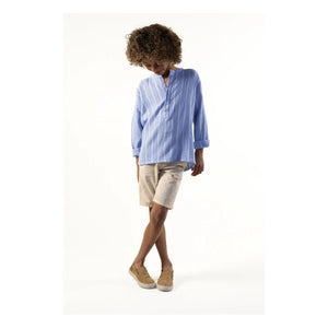 Sunchild - Striped Negril Tunisian collared blouse | Blue