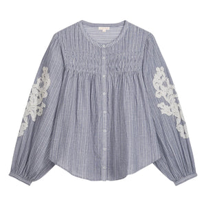 Louise Misha - Jally Striped Organic Cotton Blouse | Blue