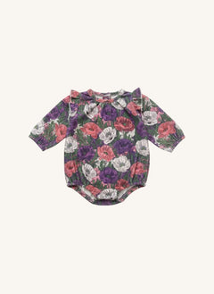 Studio Bohème - Esmée Floral Print Ribbed Velvet Organic Cotton Jumpsuit | Purple
