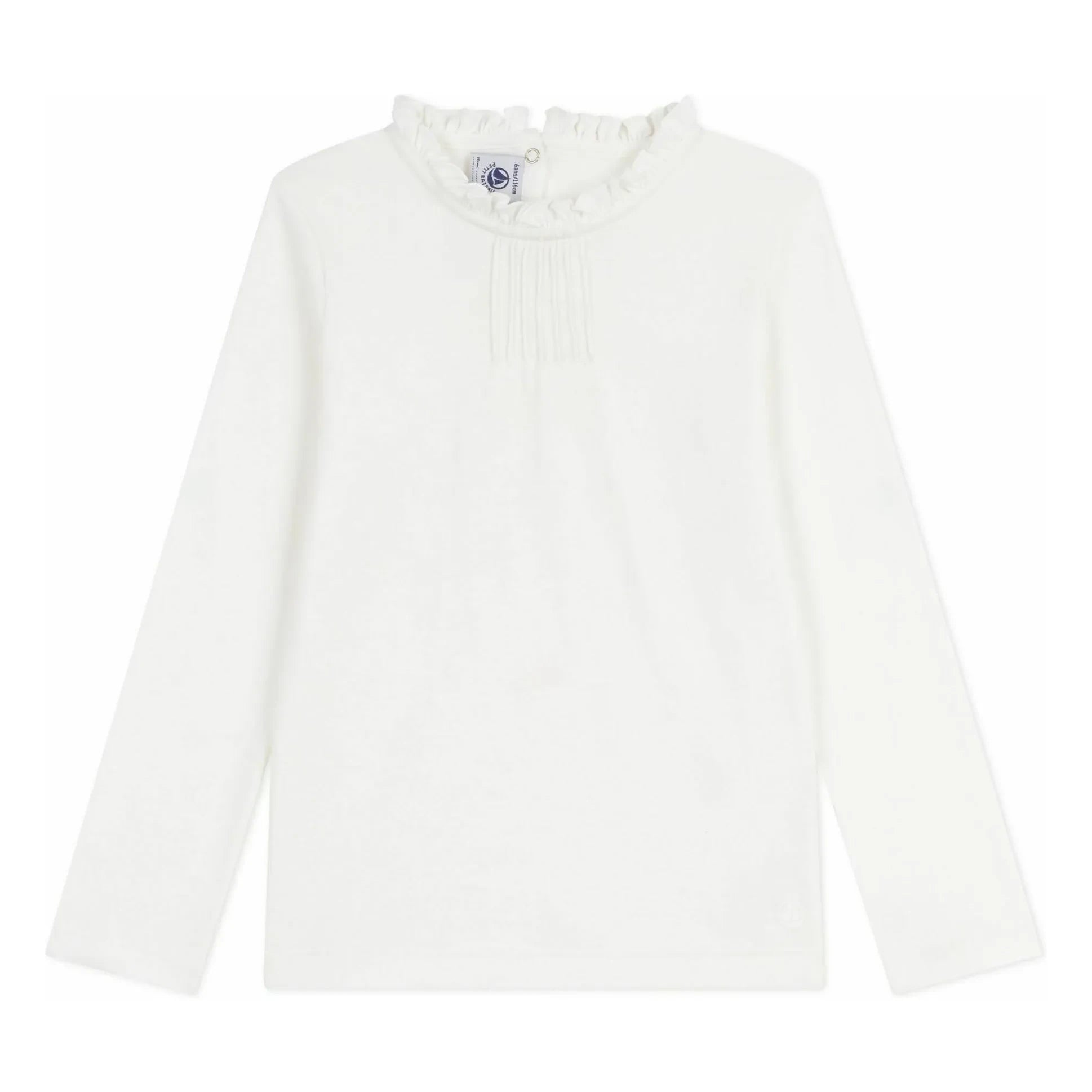 Petit Bateau - Organic Cotton Plain T-Shirt, Ruffled Collar | White