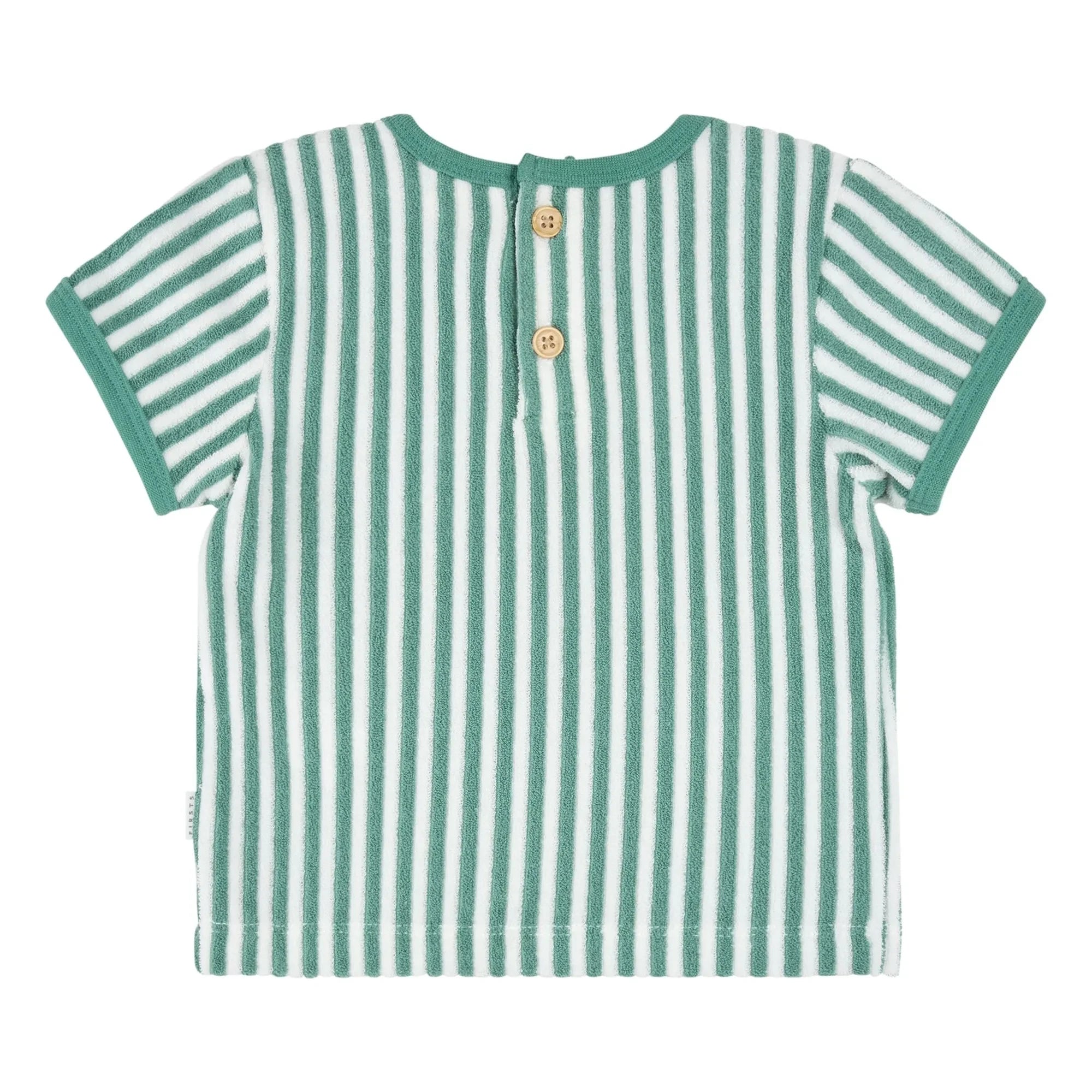 Petit Lem - Organic cotton striped T-shirt and shorts set | Turquoise