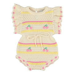 Bebe Organic - Paloma Cherry Crochet Romper Organic Cotton | Off-White