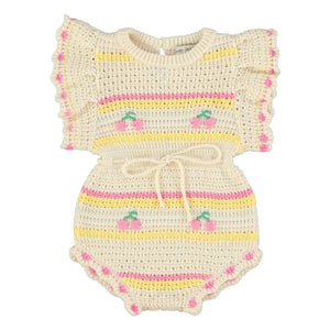 Bebe Organic - Paloma Cherry Crochet Romper Organic Cotton | Off-White