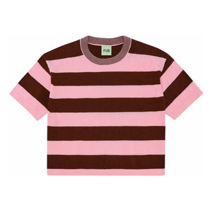 FUB - Wide-fit Striped T-shirt Extra Thin Knit Organic Cotton | Pink