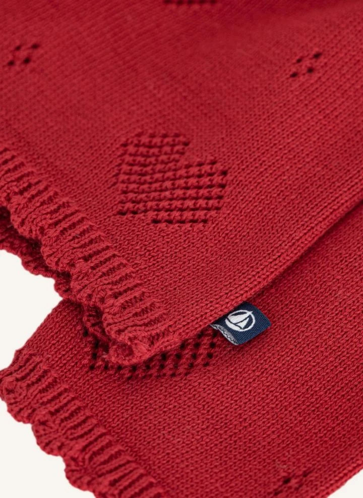 Petit Bateau - Organik pamuk kalp ajurlu hırka | Kırmızı