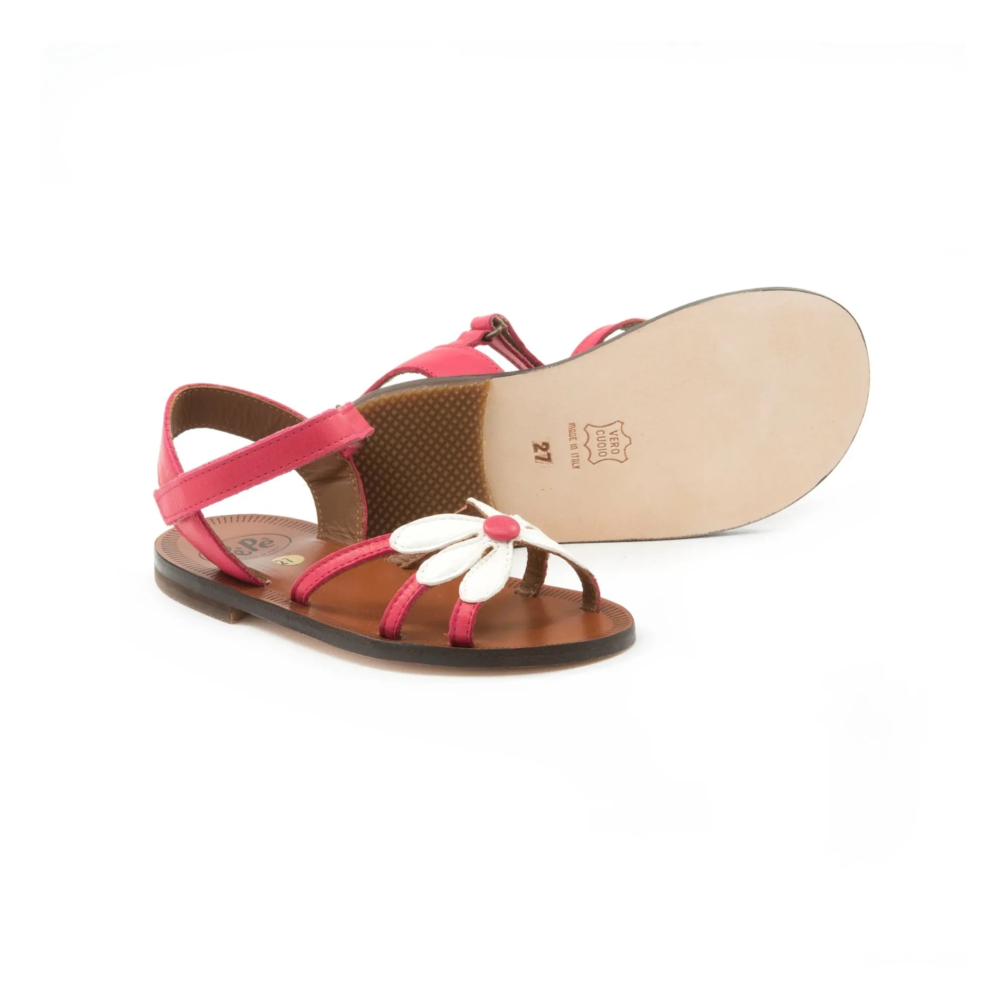 Pèpè - Çiçek Desenli Çizgili Sandaletler | Pembe