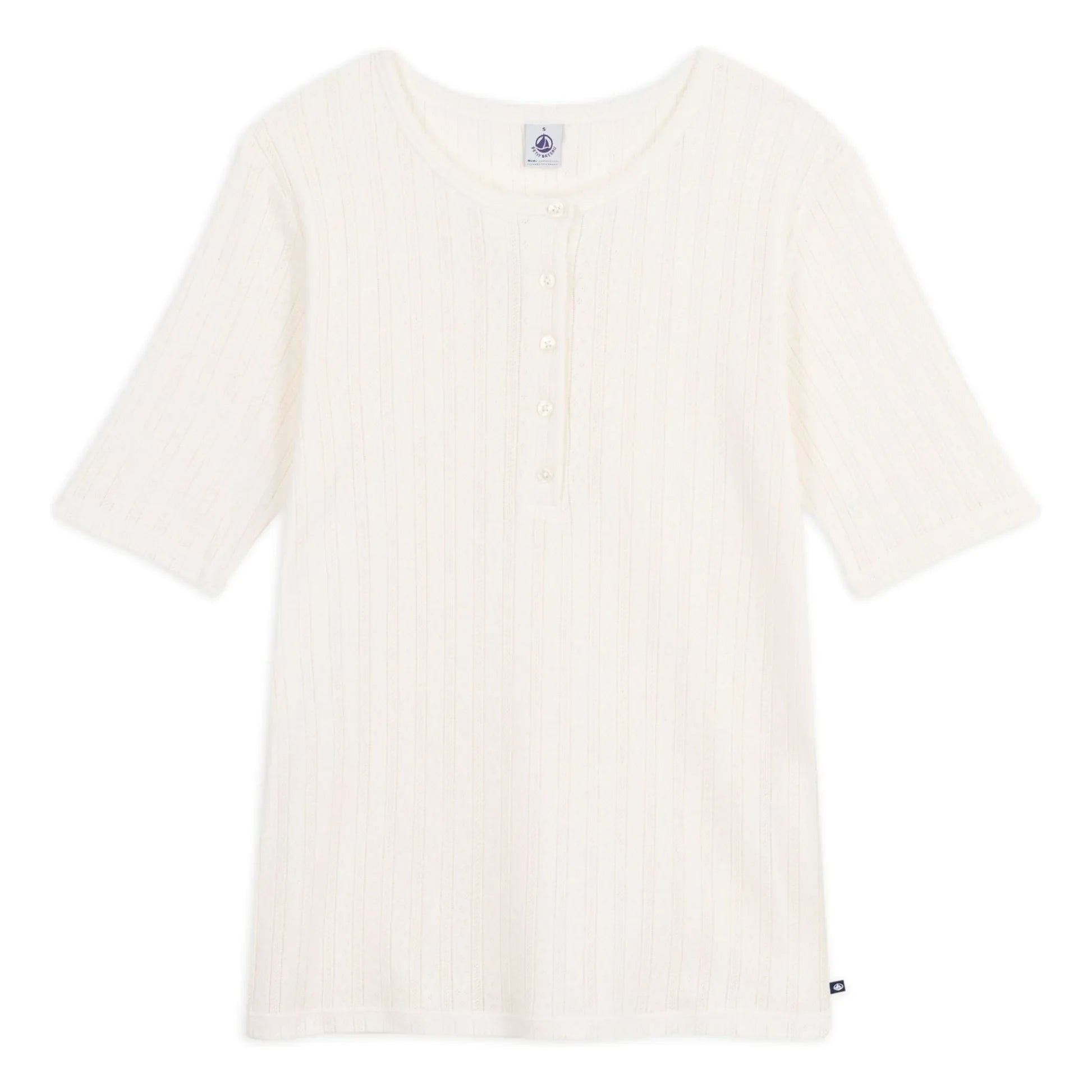 Petit Bateau - Pointelle Tunus yakalı T-shirt | Ekru