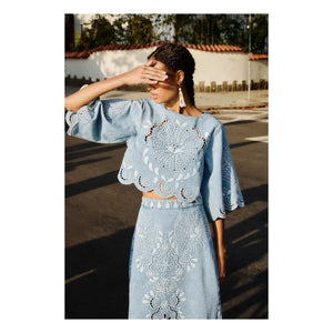 Farm Rio - Richelieux Blouse | Light Blue Denim