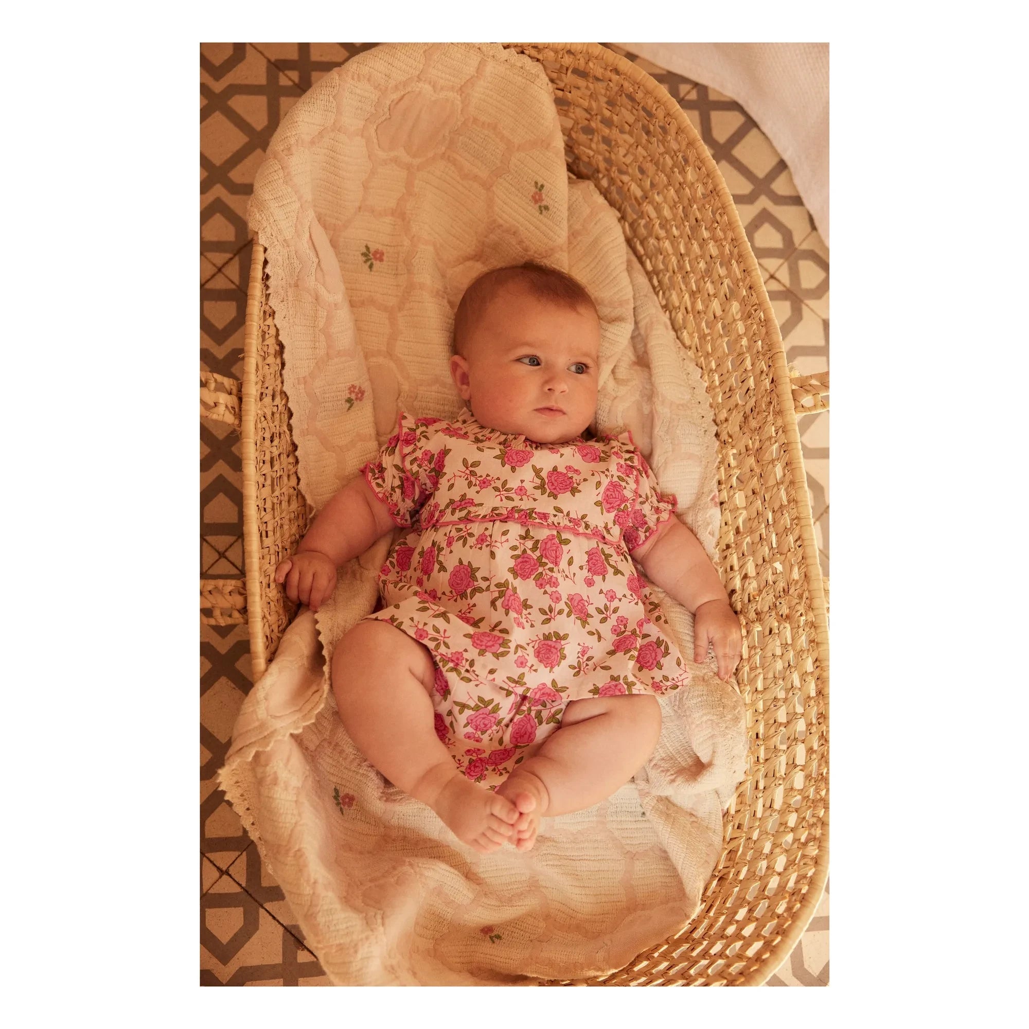 Bebe Organic - Cleo Floral Organik Pamuk Battaniye | Ecru