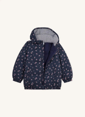 Petit Bateau - Çiçek Desenli Kapüşonlu Şişme Mont | Lacivert
