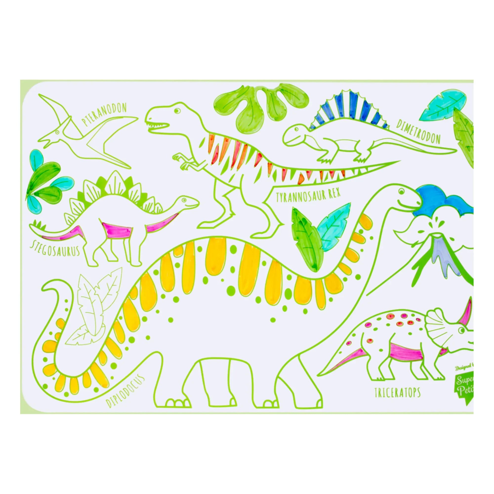 Superpetit - 4 Felt-tip Pen Double-sided Mini Coloring American Serviette - Dinosaur