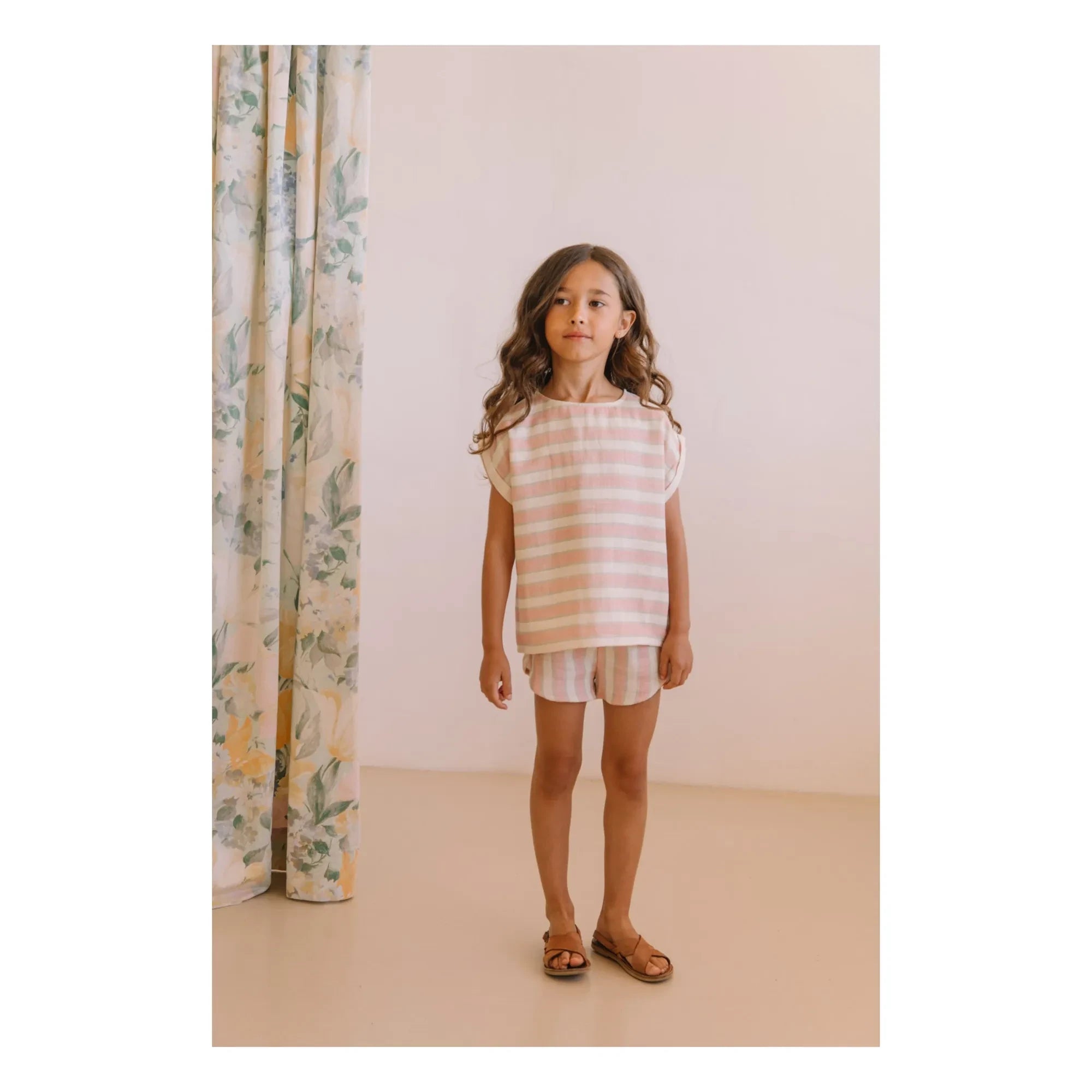 Studio Bohème - Striped Georgette Shorts Organic Cotton Gauze | Pink