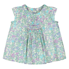 Bonpoint - Pais Liberty Organic Cotton Gathered Dress | Green Water