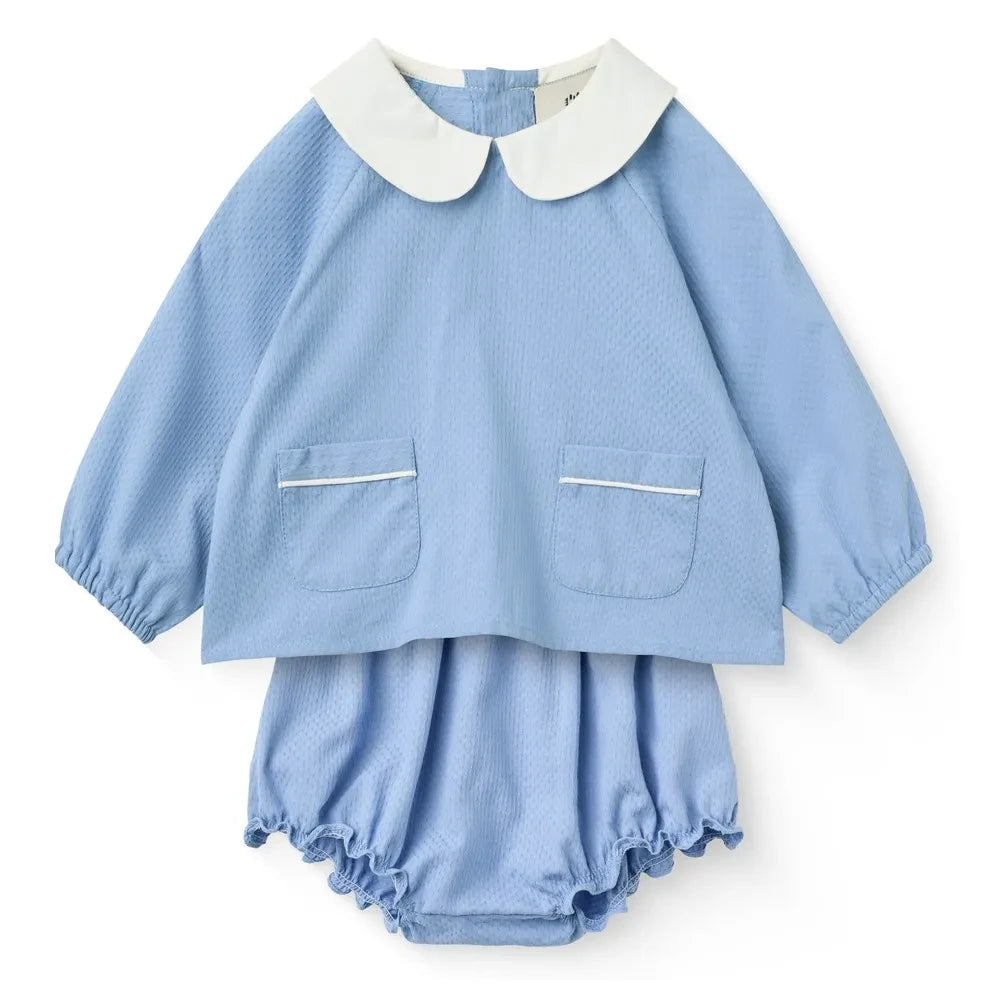 Copenhagen Colors - Pocketed Organic Cotton Blouse and Romper Set | Light Blue