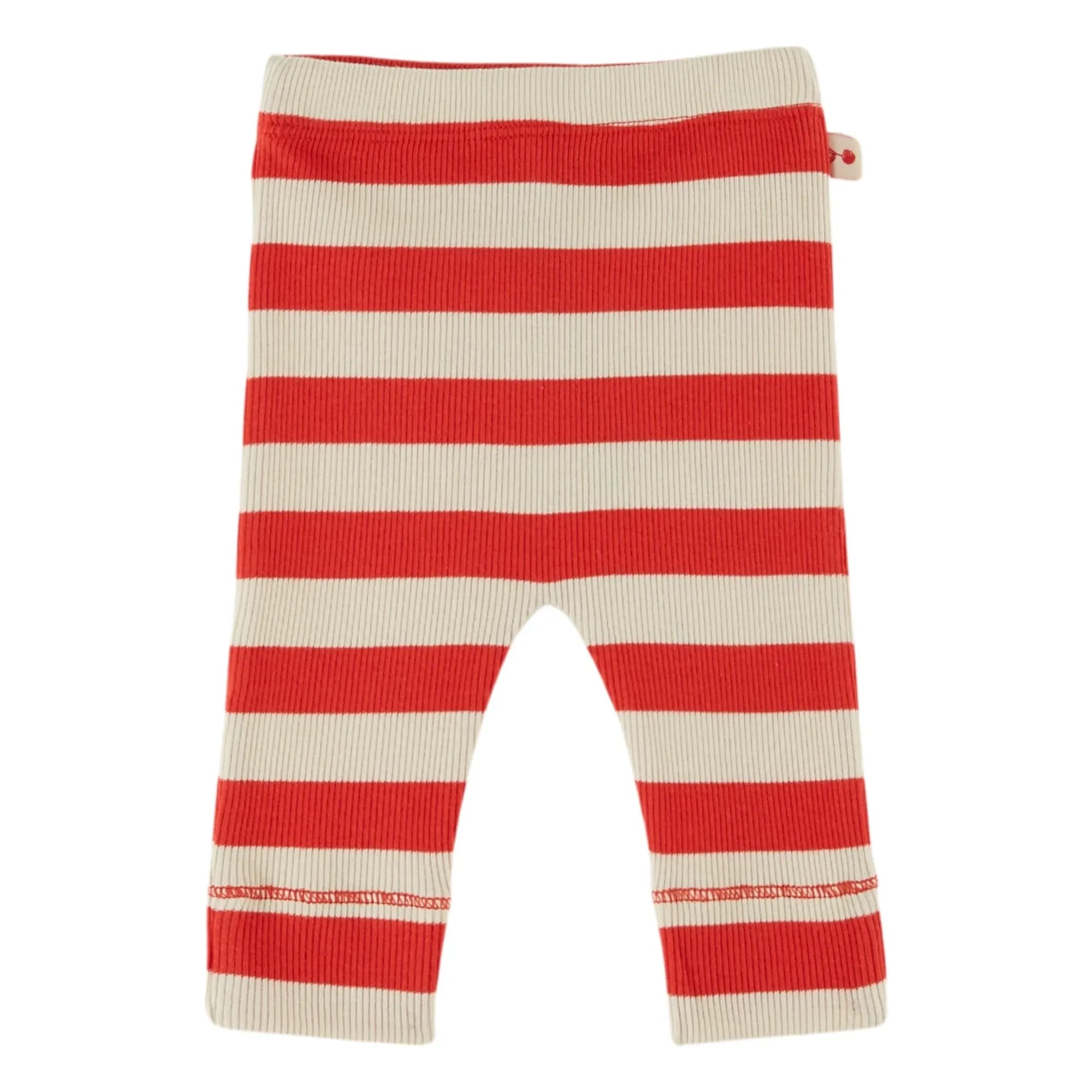 Emile et Ida - Striped Ribbed Organic Cotton Leggings | Red
