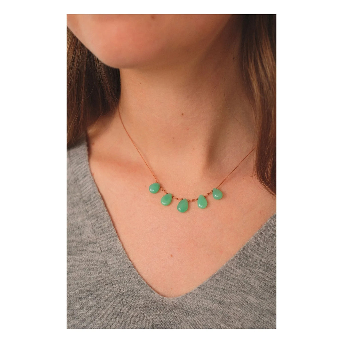 Ivarene - 5 Drop Necklace | Chrysoprase