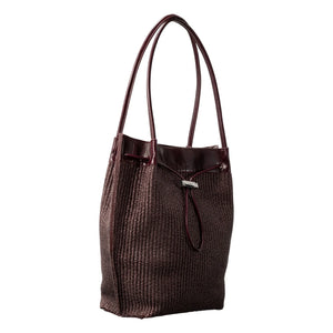 BY FAR - Kayla Raphia and Leather Bag | Burgundy