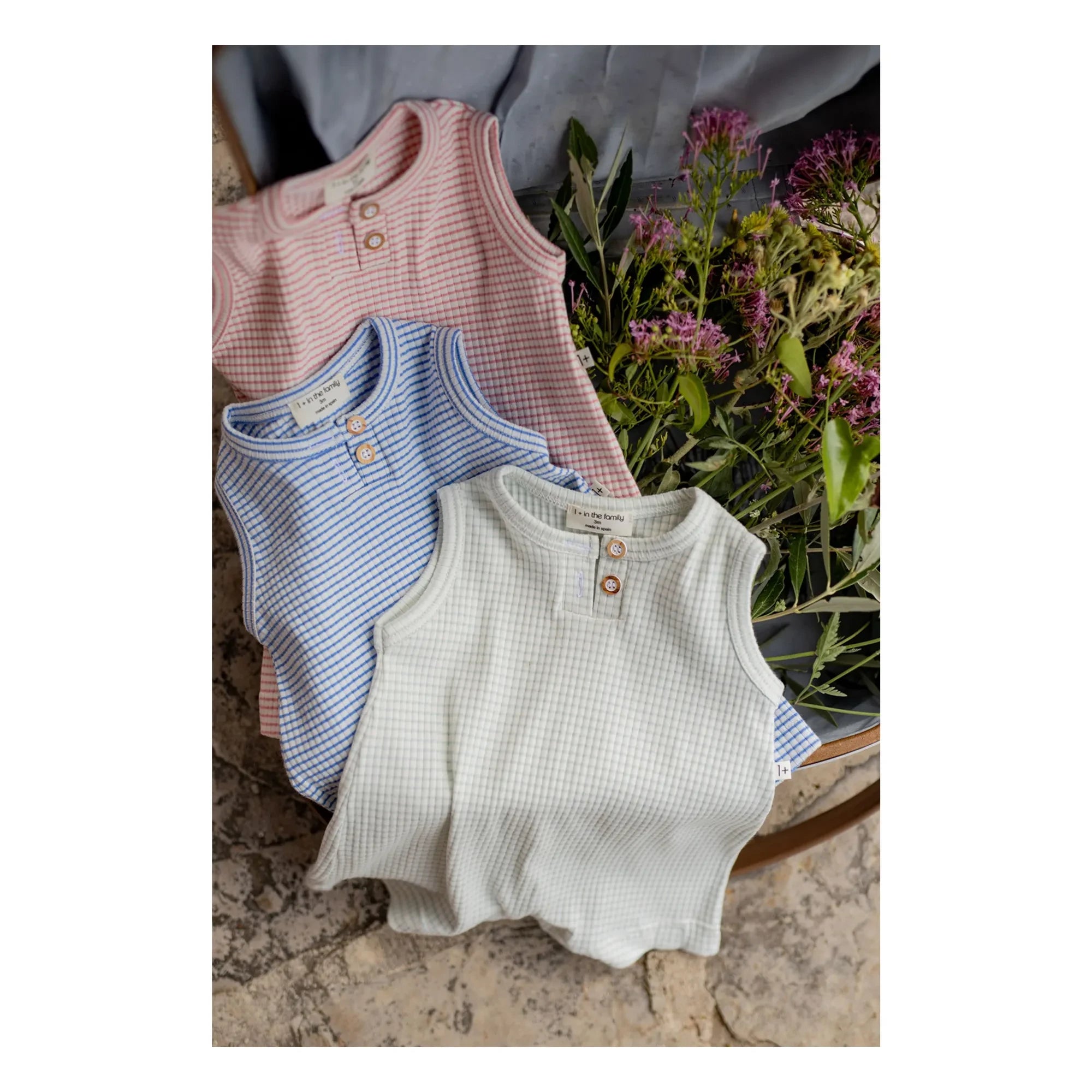 1+ in the family - Striped Vendrell Ribbed Romper | Light Blue