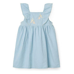 Copenhagen Colors - Floral Embroidered Bird Pattern Organic Cotton Dress | Light Blue