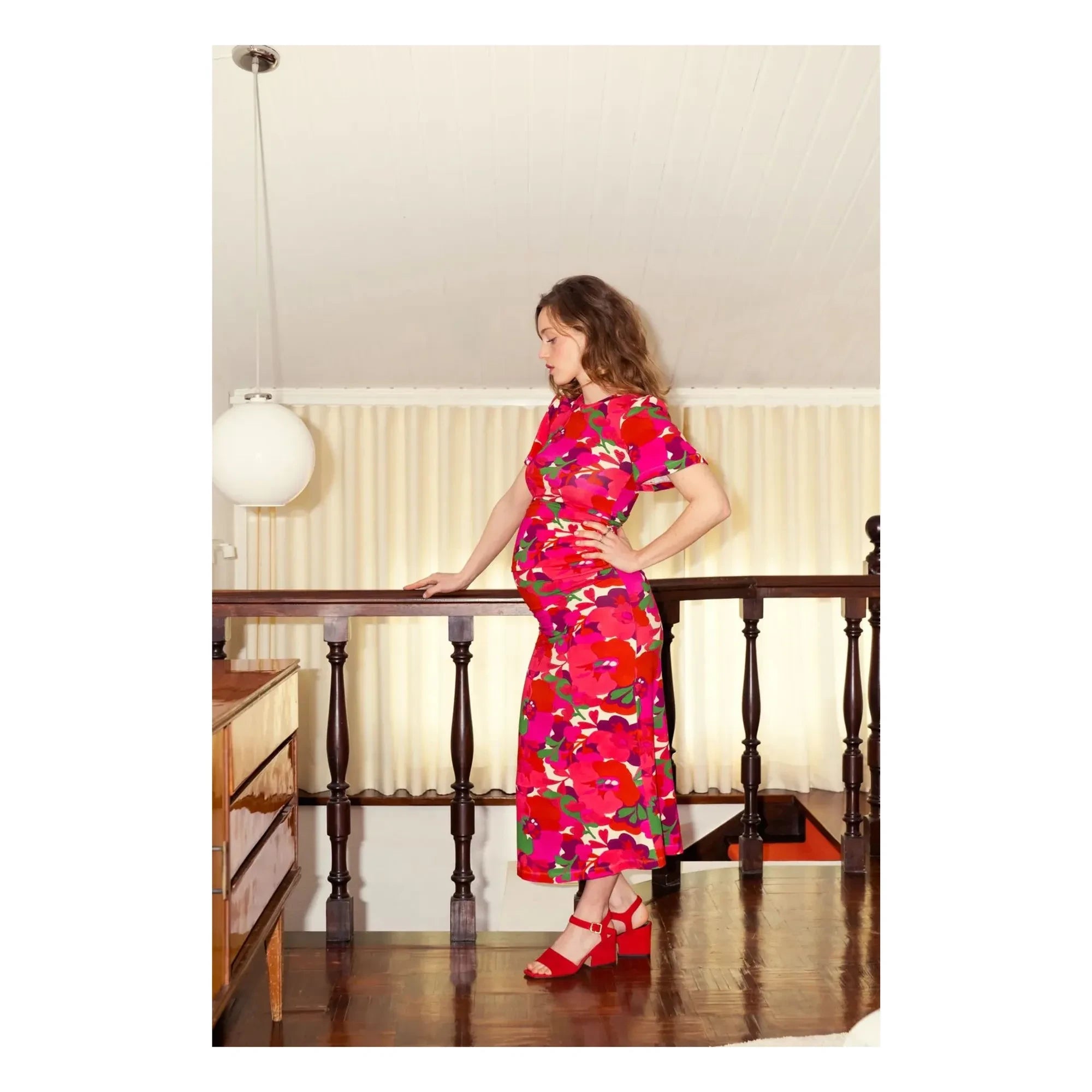 Paloma Collection - Theodora Pop Flower Maternity Dress | Red