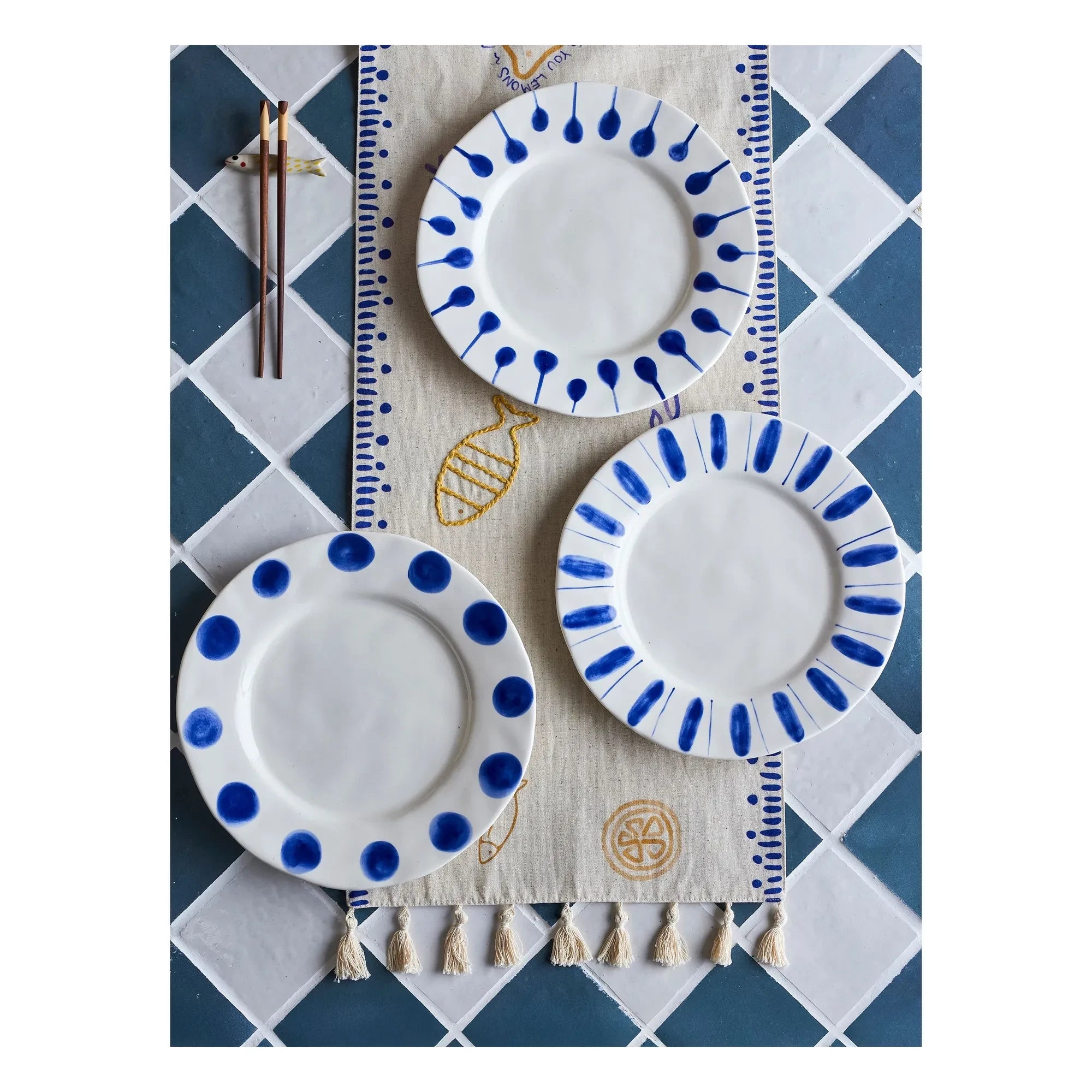 Bloomingville - Linora tabaklar - 3'lü Set | Mavi