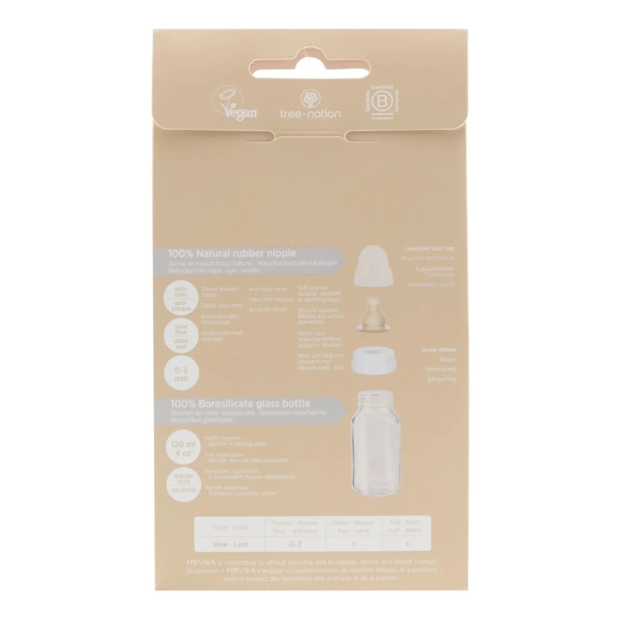 Hevea - Glass Baby Bottle 240 ml - 2-piece Set