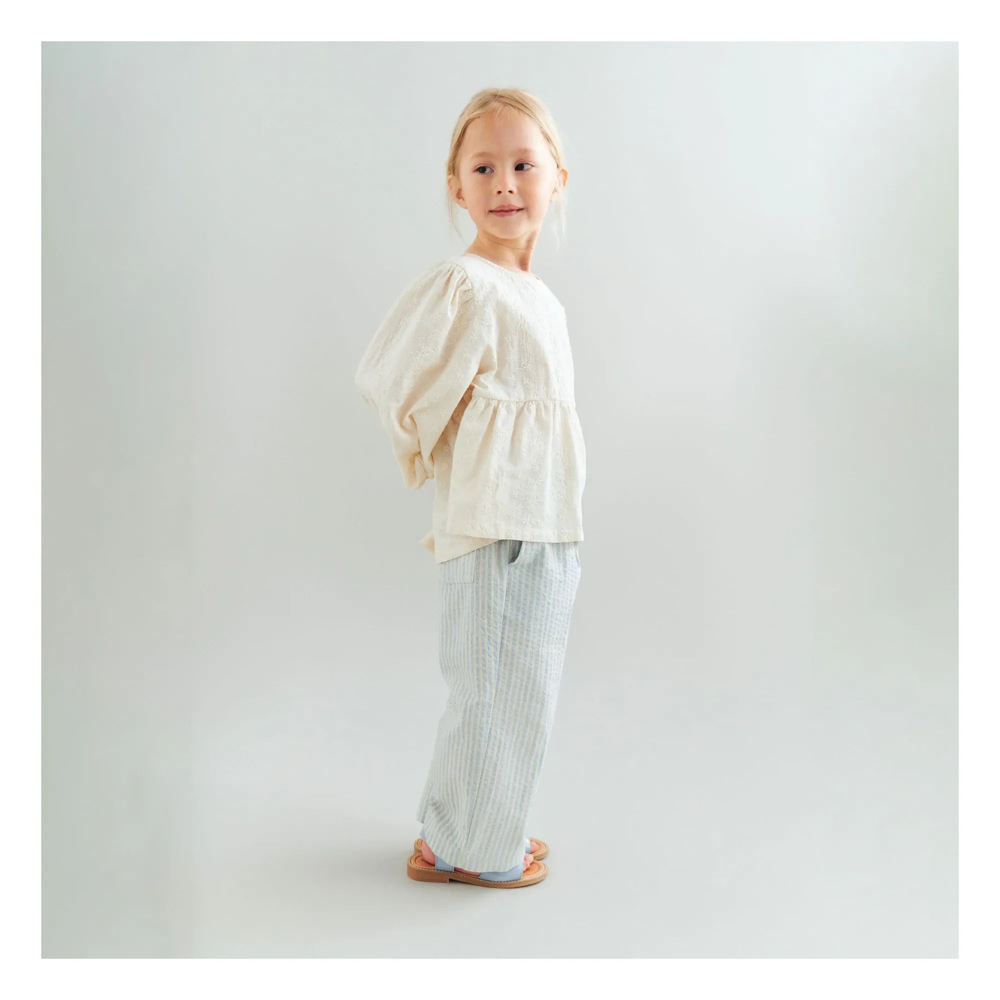 Wheat - Sasha organic cotton striped pants | Light blue