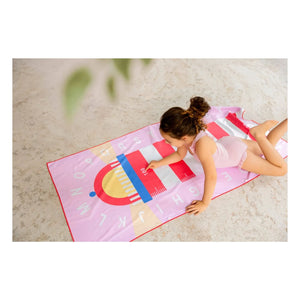 Quut - Lighthouse Hearts mikrofiber plaj havlusu | Pembe