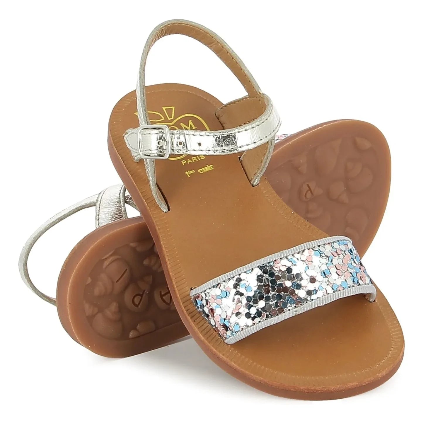 Pom d'Api - Plagette Glitter Sandals with Buckle | Silver