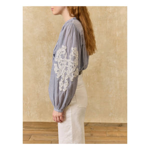 Louise Misha - Jally Striped Organic Cotton Blouse | Blue