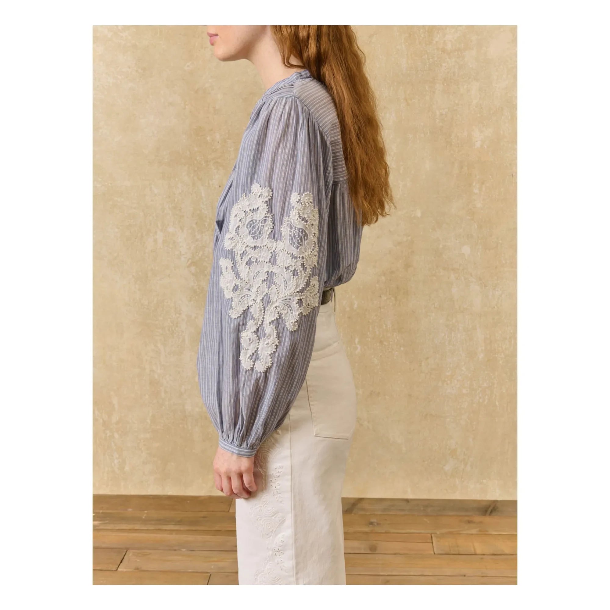 Louise Misha - Jally Striped Organic Cotton Blouse | Blue