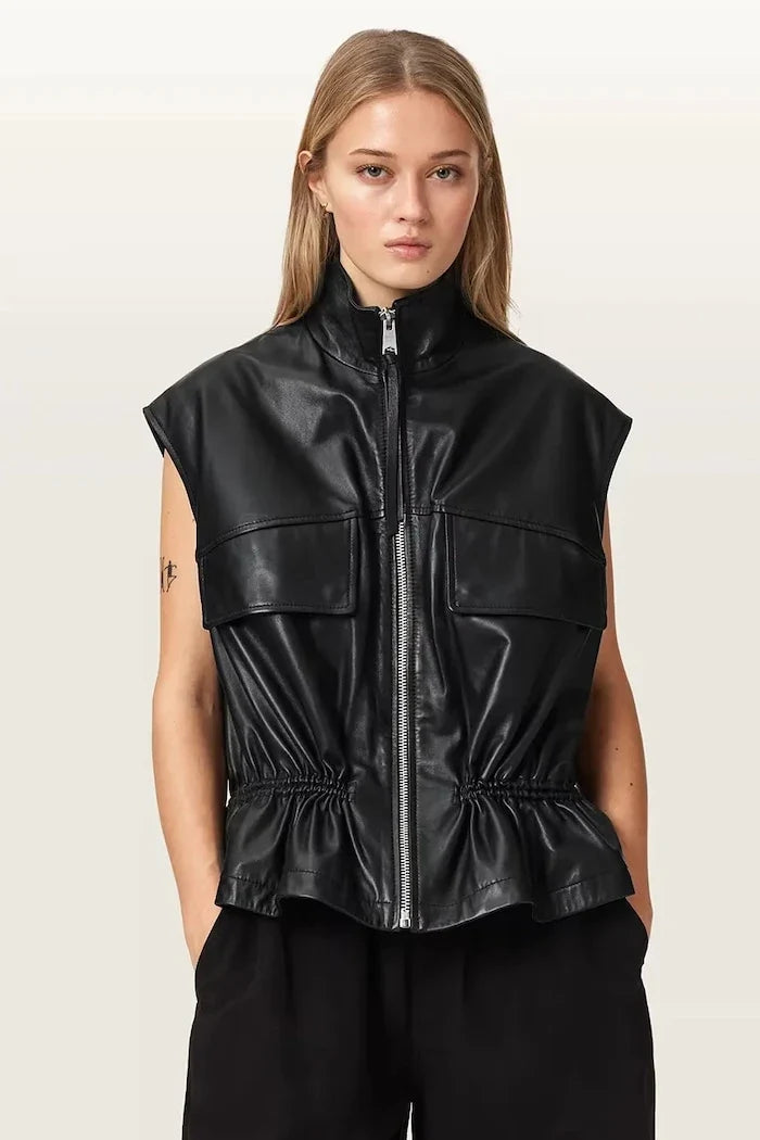 AllSaints Kadın Deri Yelek FLOR