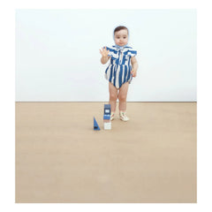 Tinycottons - Linen Striped Ruffle Bodysuit | Blue