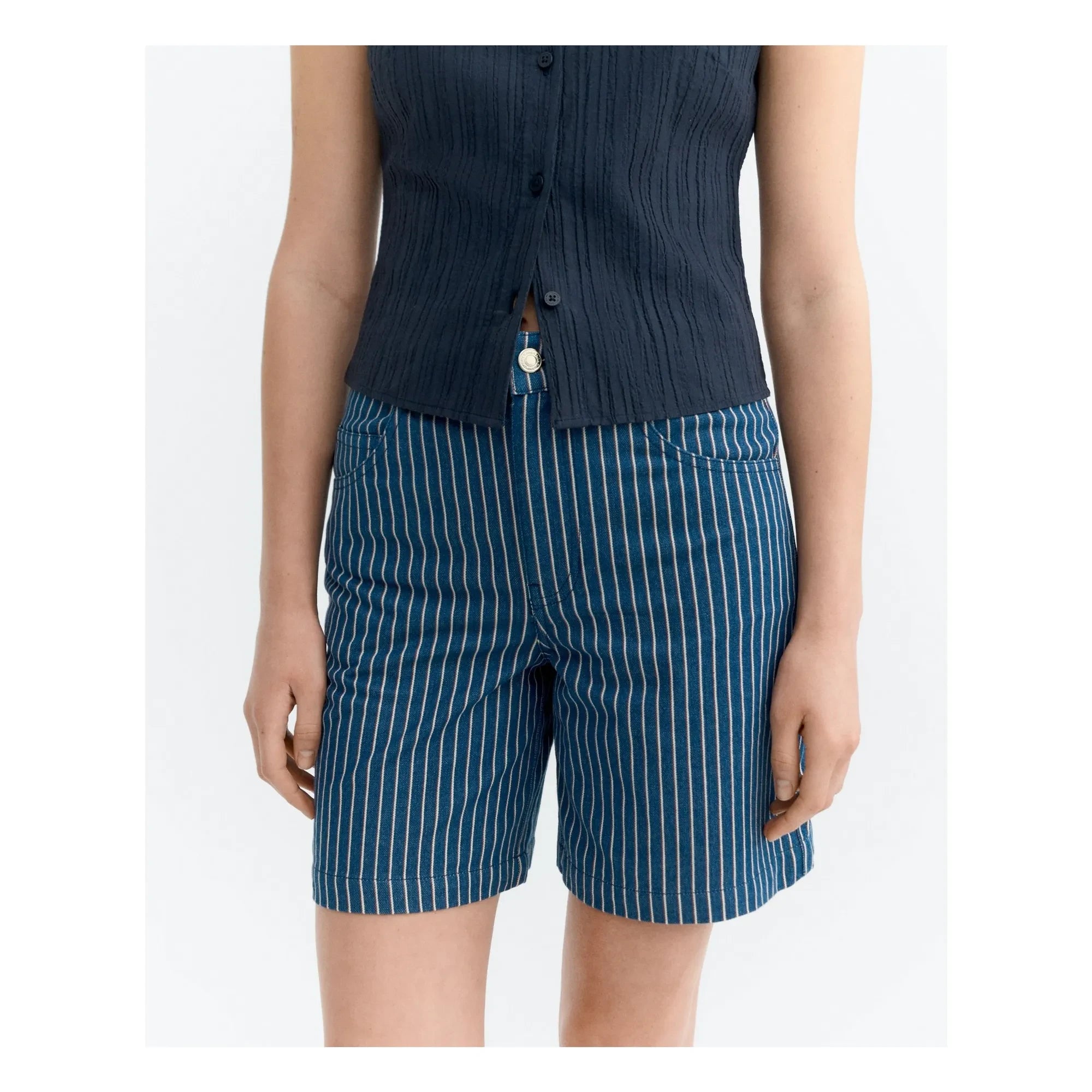 Thinking Mu - Luisa Striped Organic Cotton Shorts | Gray Blue