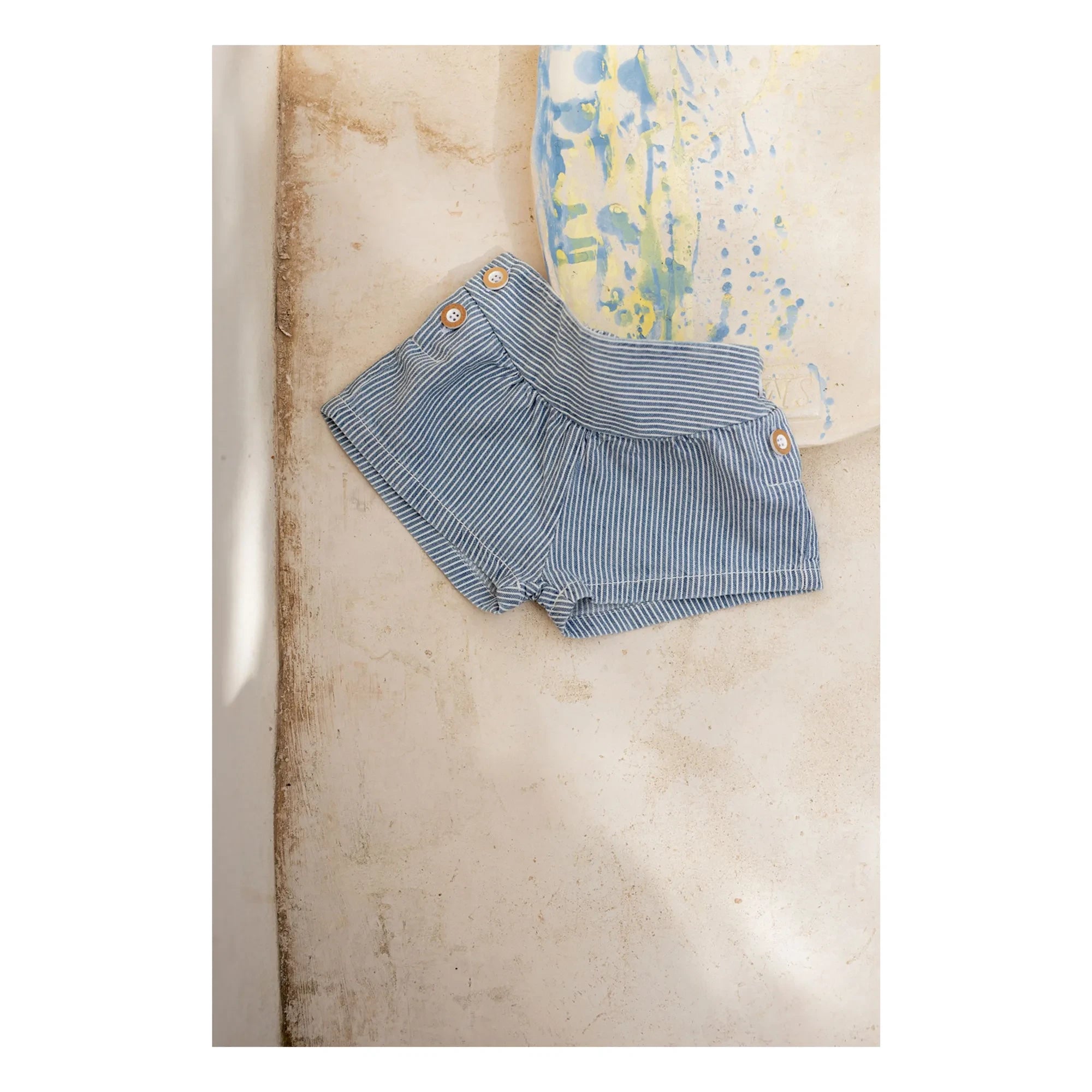 1+ in the family - Denim Deia Organic Cotton Striped Shorts | Light Blue
