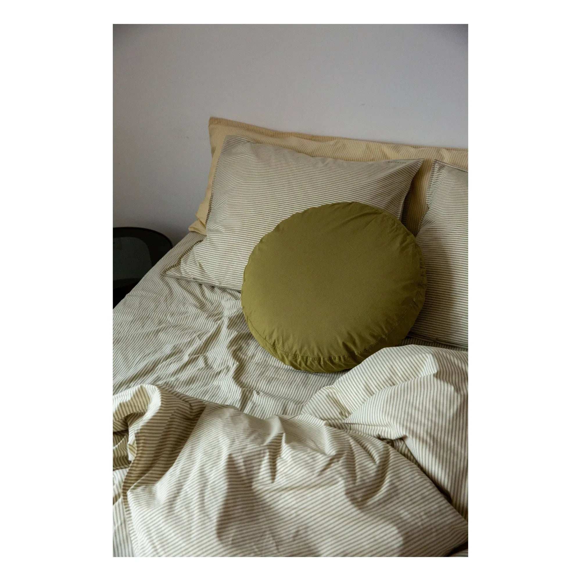 Suite 702 - Organic Percale Striped Duvet Cover - Olive-Cream | Olive