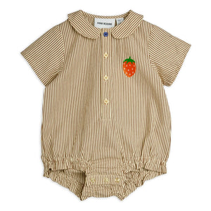 Mini Rodini - Striped Organic Cotton Poplin Romper | Brown