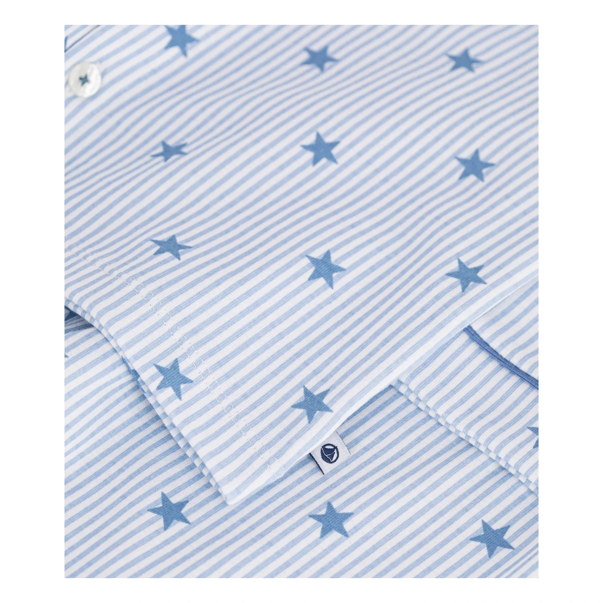 Petit Bateau - Çizgili Yıldızlı Organik Pamuk Pijama Gömleği | Mavi