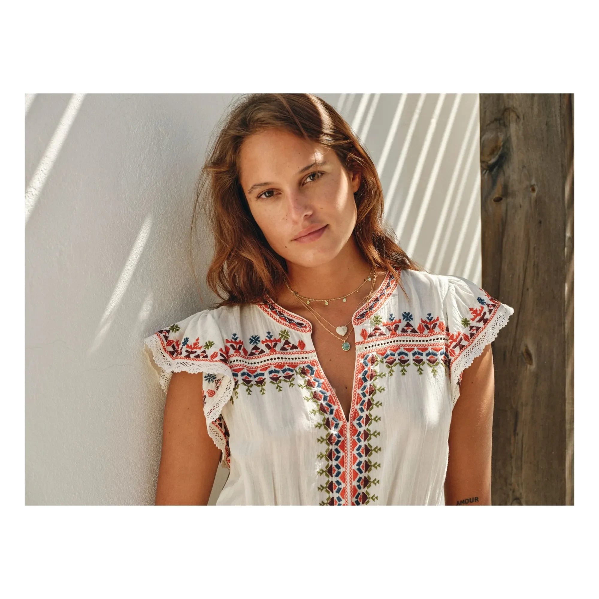 M.A.B.E. - Rani Cotton Embroidered Dress | Ecru