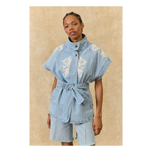 Louise Misha - Katja Cotton Sleeveless Jacket | Blue