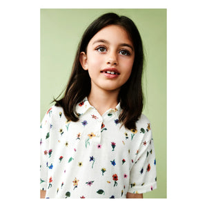 FUB - Floral Pattern Polo T-Shirt Extra Thin Mesh Organic Cotton | Ecru