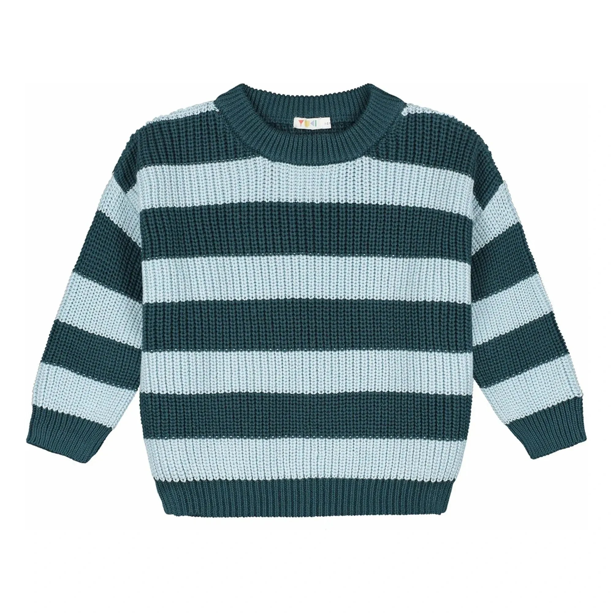 Yuki - Striped Organic Cotton Sweater | Peacock Blue