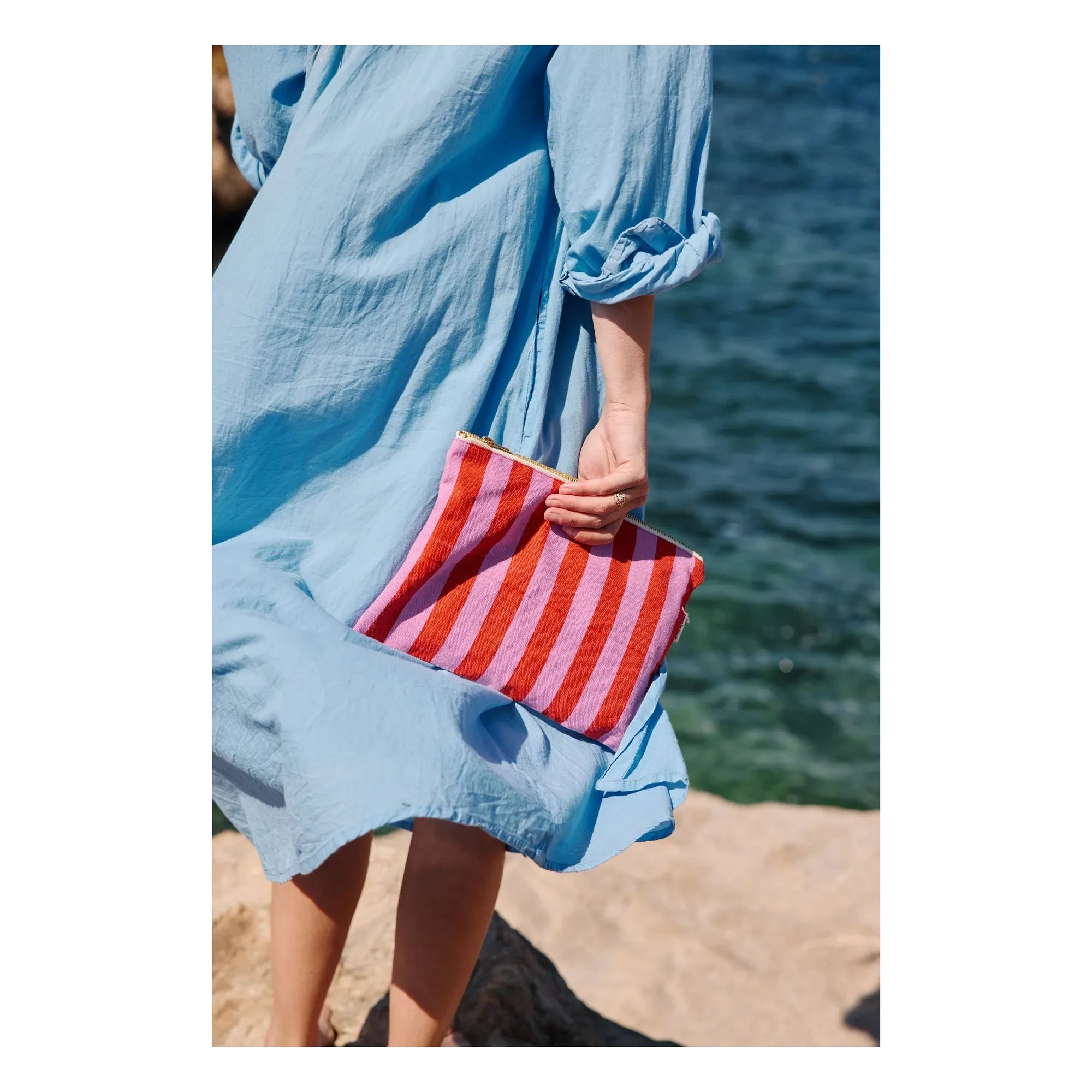 Rose in April - Lili striped clutch bag | Pink